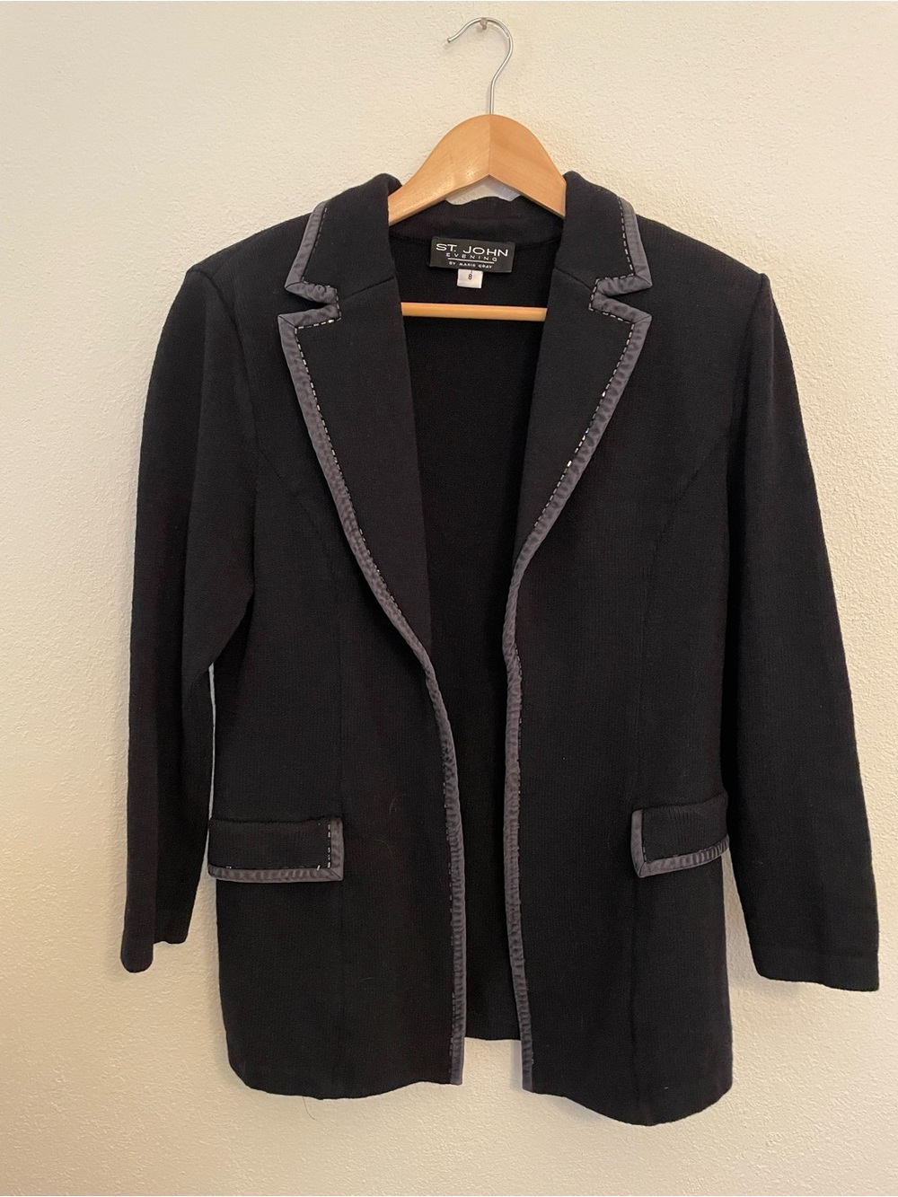 Vintage St John Evening By Marie Gray Open Front Cardigan Size 8 Black